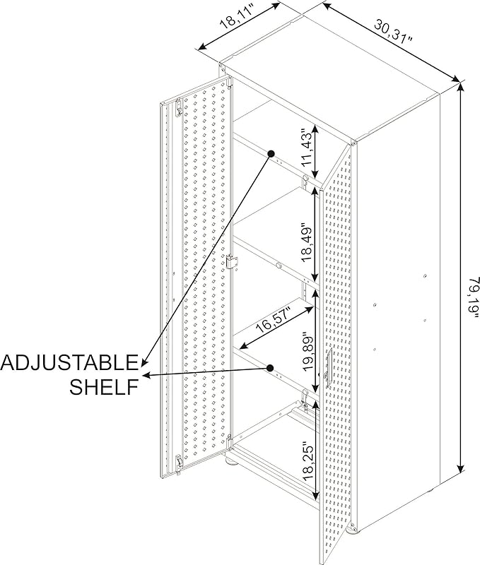 Manhattan Comfort Fortress Textured Metal 75.4" Garage Cabinet with 4 Adjustable Shelves in White