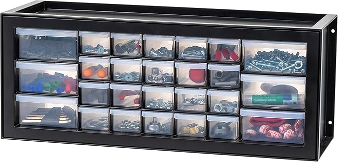 IRIS USA Plastic Storage Drawers, Made in USA, 26-Drawer Organizer Cabinet, Stackable Teacher Toolbox for Crafts, Stickers, Crayons, Markers, Beads, Hardware, Building Bricks, Garage Storage – Black