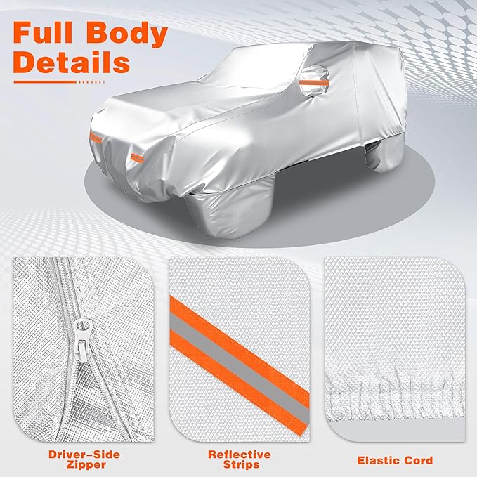 iCOVER Car Cover for Jeep Wrangler 4 Door, Waterproof Jeep Cover with Detachable Tire Covers, All Weather Outdoor Full Exterior Jeep Covers, Snow UV Protection Jeep Wrangler Cover, Fits up to 191"