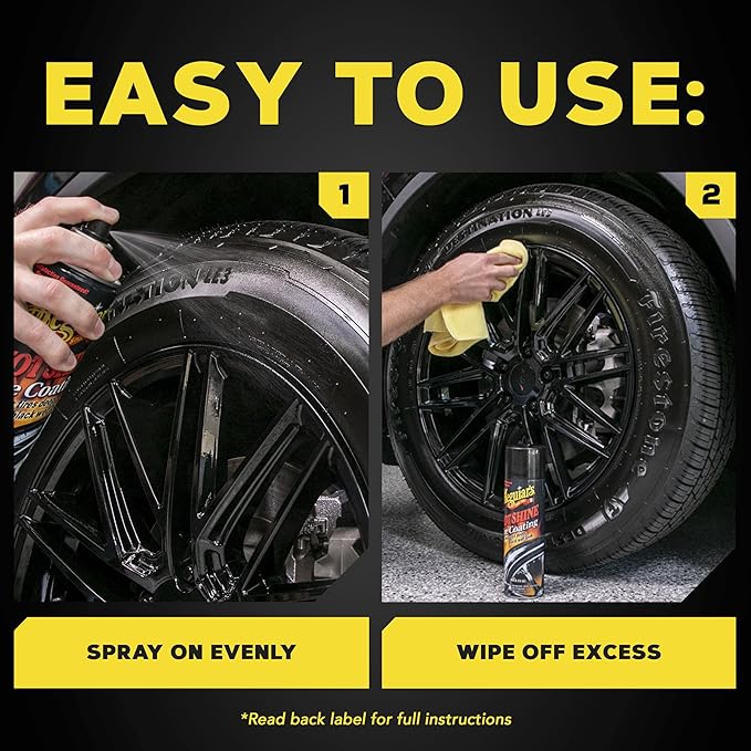 Meguiar's Hot Shine High Gloss Tire Coating, 6 Pack (6 x 15 oz = 90 oz Total) Aerosol Tire Shine Spray for Deep Black Wet Look Tires on Cars Trucks and SUVs After Car Wash Detailing