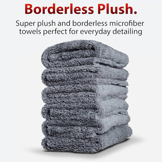 Adam's Borderless Grey Microfiber Towel (6pk) - Premium Ultra Soft Car Detailng Towel Cloths, 480gsm - Safe for Car Wash, Home Cleaning & Pet Drying Cloths (16 Inch x 16 Inch)