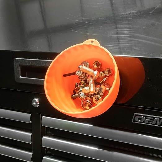 OEMTOOLS 25332 Orange Magnetic Nut Cup, Curved Magnetic Parts Tray Holds Up to 5 Pounds, Attaches To Metal Surfaces, Multi-Use Nuts And Bolts Organizer Made From Durable ABS Plastic