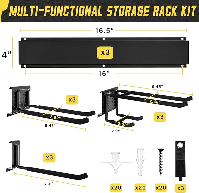 klasit Garage Wall Organizer,15Pack Carries 675 lbs,Garden Tool Organizer 48in With Large Storage Space,Easy Assembly, Sturdy Design,for Efficient Tool Storage Garage Organization | Carries 675 lbs, Easy Assembly, Sturdy Design, Garage Organization
