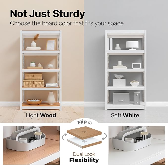 HOMEDANT House 24.4" W 5 Tier Heavy Duty Garage Shelving Adjustable Metal Rack Storage Shelves Standing Shelf Unit Organizers Pantry Closet Office White 2Pack