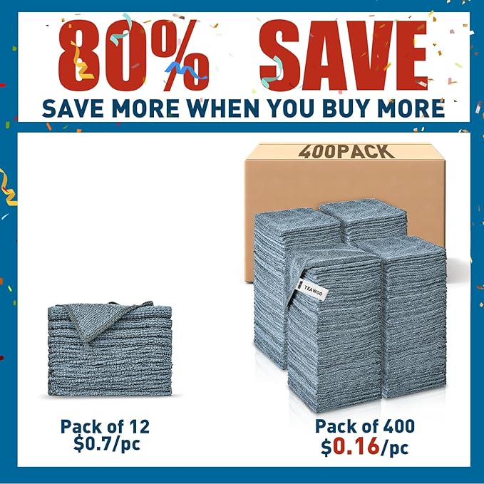 Gray Microfiber Cleaning Cloths Bulk Pack-400 Pack, Microfiber Towels Bulk, Towels for Cars, Cleaning Rags Gray (12x12 inches)
