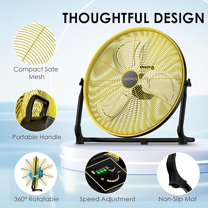 20'' Large Solar Fan, Battery Operated Camping Fan for Outside, Portable Rechargeable Cordless Floor Fan, 360° Tilt, USB Output, Wireless, for Home Garage Outdoor Patio Gazebo Greenhouse RV