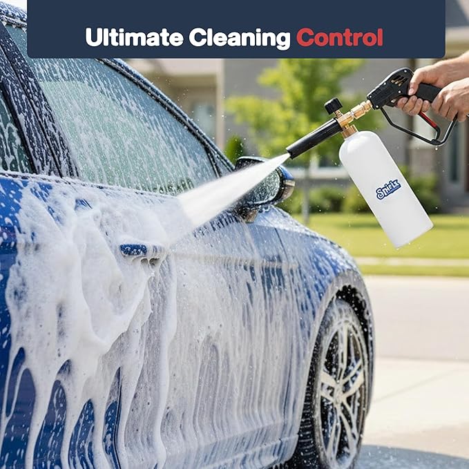 Short Pressure Washer Gun with Foam Cannon Kit - High Pressure Car Wash Foam Gun with M22-14mm & 15mm Fittings - Includes 5 Nozzle Tips, 1/4" Quick Connector & 1L Snow Foam Lance (4000 PSI)