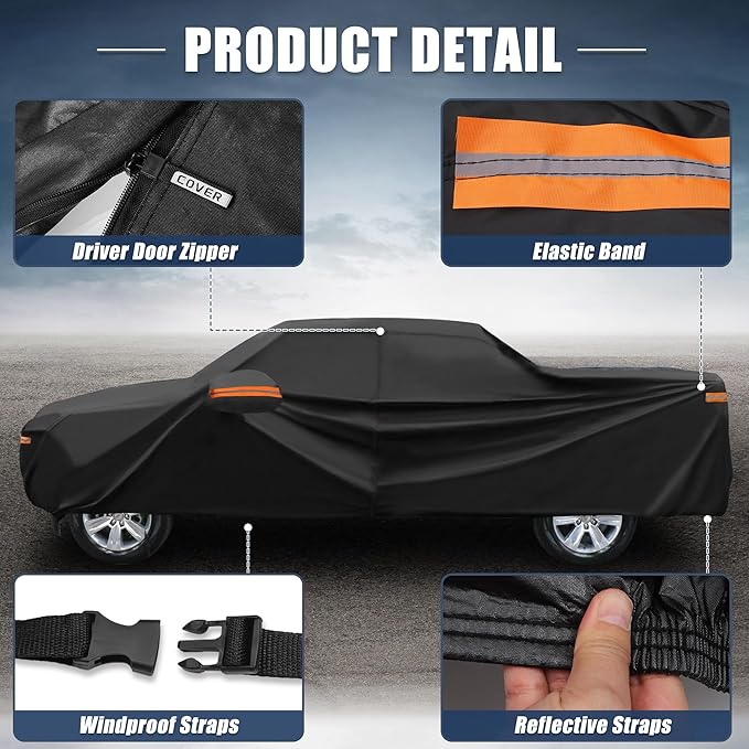 X AUTOHAUX Car Cover for Chevrolet Silverado Crew 210D-PU Outdoor Full Car Cover All Weather with Door Zipper for Waterproof Windproof Sun Rain Protection