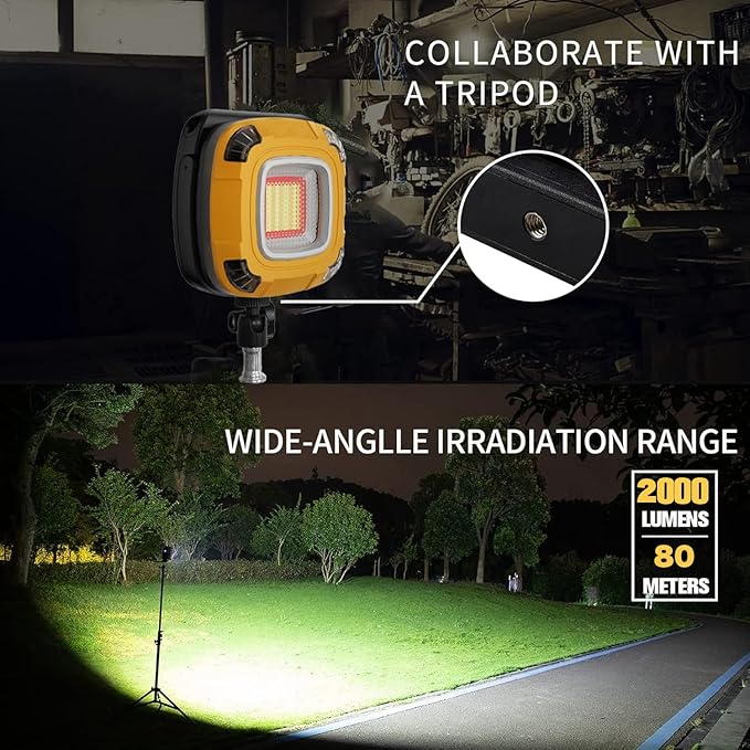 2000LM Magnetic Work Light Rechargeable with 9 Modes, IPX5 Waterproof with Camping Light, Foldable, Emergency & Car Repair (6000mAh)