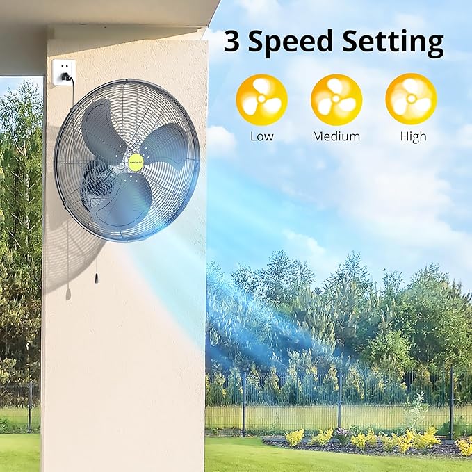 VAGKRI 20 Inch High Velocity Industrial Wall Mount Fan, 3 Speeds, 5300CFM, Wall Fan for Home, Office, Patio, Garage, Factory, Warehouse and Greenhouse