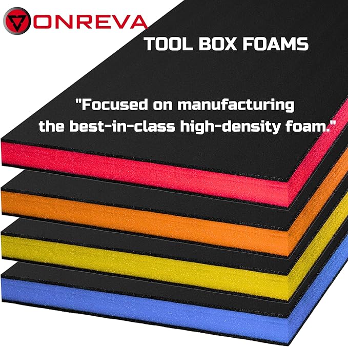 ONREVA Tool Box Foam 16x12x2 inch 3Pack, Foam Inserts for Cases, Polyethylene Storage Sheets for Toolbox Hard Case, Tool Shadow Insert, Kaizen Organizer Sheet, Black with Red