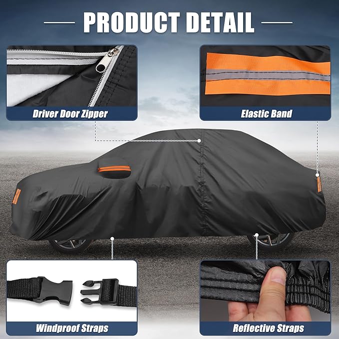 X AUTOHAUX Car Cover for Toyota Camry 2007-2022 Aluminum Film Outdoor Waterproof Sun Rain Snow Hail Protection with Driver Door Zipper