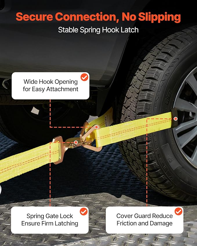 VEVOR Wheel Chock Tie-Down Kit, Axle Type Trailer Tie Down Strap, Car Tie Down Kit with Break Strength 10009 lbs, Working Load 3333 lbs, Trailer Ratchet Strap for ATV, UTV, & Heavy-Duty Pickup Trucks