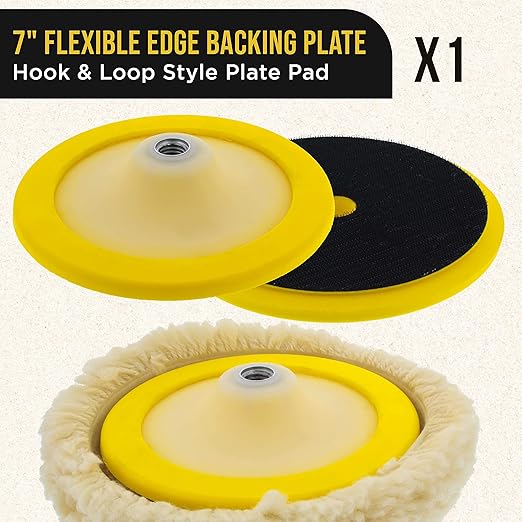 Dura-Gold 3 Pack of 8 100% Wool Hook & Loop Grip Buffing Pads with a 7" Flexible Edge Backing Plate - Compound Cutting, Polishing - Fits Auto Car Detailing Polisher Sanders - Paint, Boat