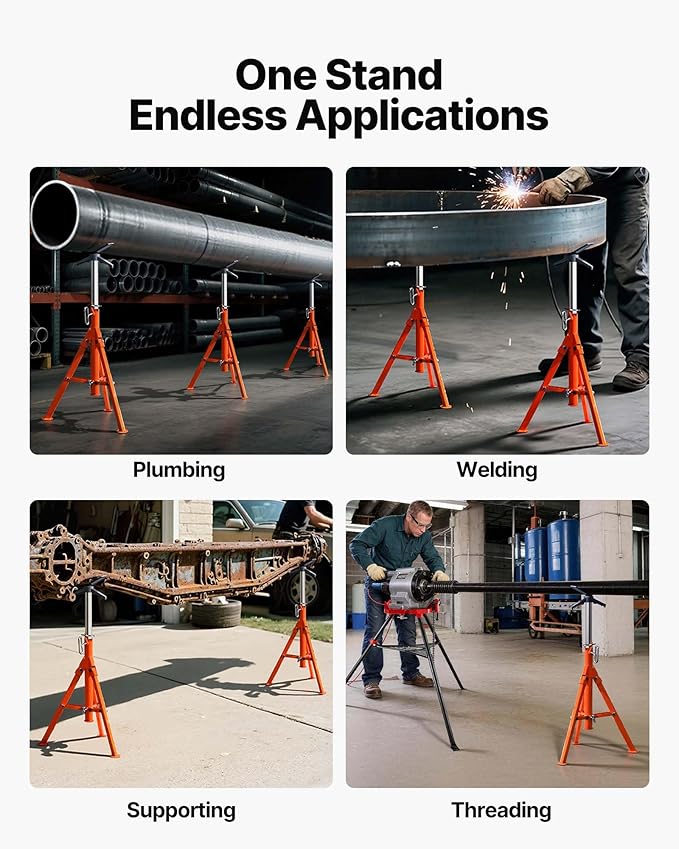 VEVOR Pipe Stand, 2500LBS Heavy Duty Pipe Jack Stands, 27.2"-52" Height Adjustable V Head Pipe Stand, 45# Steel Folding Jack Stand for 1/2-12 inches Pipes