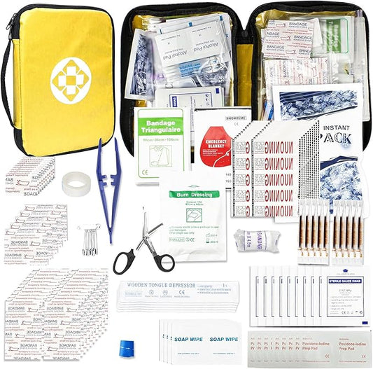 300Piece Small First Aid Kit Refill Supplies for Travel Mini Caming Emergency First Aid Kits Hiking Survival Essential Set for Outdoor Adventure, Yellow 1st Aid