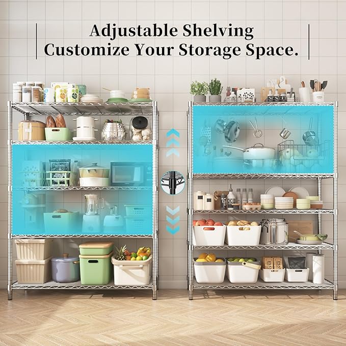 45" W x 20" D x 72" H Heavy Duty Wire Shelving Unit, 5-Tier Utility Storage Rack 2000 lbs Capacity, Adjustable Garage Shelves for Kitchen Garage Pantry, Easy Assembly