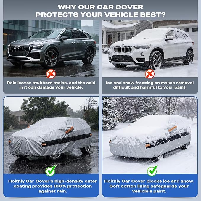10 Layers SUV Car Cover Custom Fit for Chevrolet Chevy Blazer (2019-2026), Waterproof All Weather for Automobiles, Outdoor Full Cover Sun Dust Rain Protection with Cotton. Silver