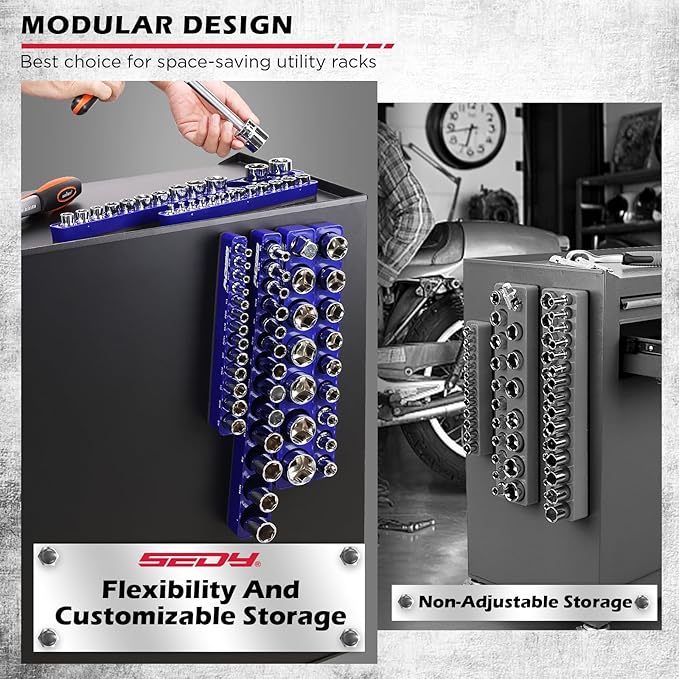 6-Piece 1/4" 3/8" 1/2"-Driver SAE Magnetic Socket Organizer Set (Holds 68 Sockets) - Detachable Tool Tray with 5mm Magnetic Base for Garage/Home Workshop(Sockets Not Included)