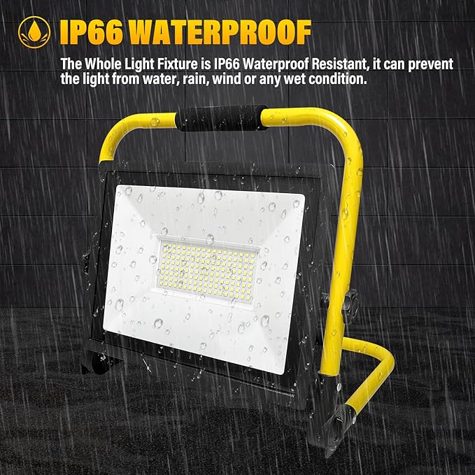 Willpower Portable LED Work Light 100W Job Site Light 10000LM IP66 Waterproof Construction Floodlights Outdoor with Stand 6000K Daylight White for Camping Workshop Garage with 3.5m Wire Plug