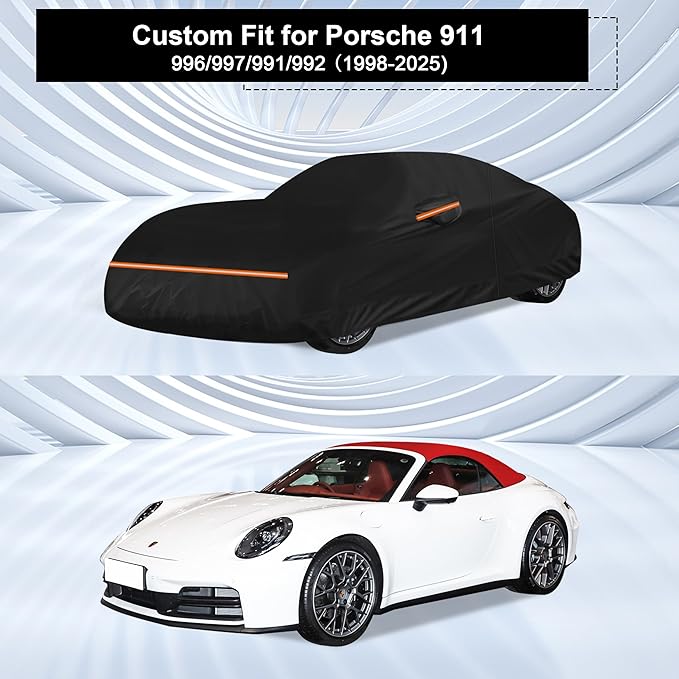 Amooca Heavy-Duty Car Covers Custom Fit for Porsche 911 (1998-2025) Waterproof Sun-Proof All Weather for Automobiles Snow Cover 420D with Door Zipper Cotton Lining