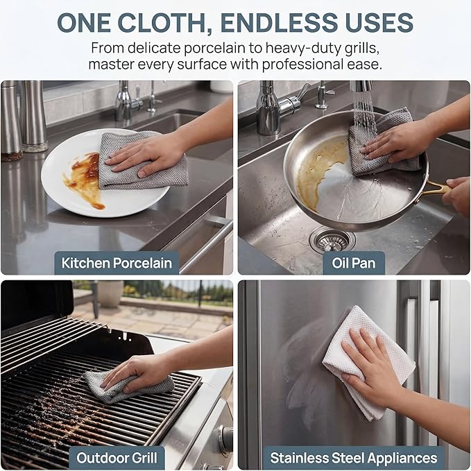 Ha-Fish&Flame-Gua Microfiber Cleaning Cloths 6-Pack, Super Absorbent Towels with Corn Grain Texture, 12x16 Inches for Kitchen Dishes, Countertops & Household Cleaning