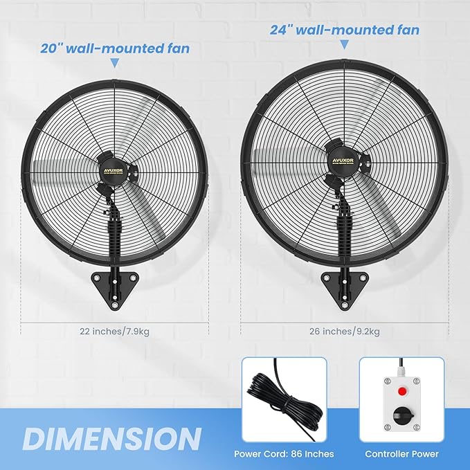 Outdoor Wall Mount Fan, 4 Speed Oscillating Wall Fan with All Sealed Brushless DC Motor, Heavy Duty Industrial Fans, Waterproof Fans for Patios, House, Garage, Warehouse, Factory, 20'' Power Control