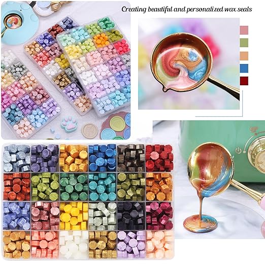 600 Pcs Metallic Assorted Wax Seal Beads, 24 Colors for Making Seals, Decor for Envelope, Letter, Wedding Invitation and Sealing Wine Bottle