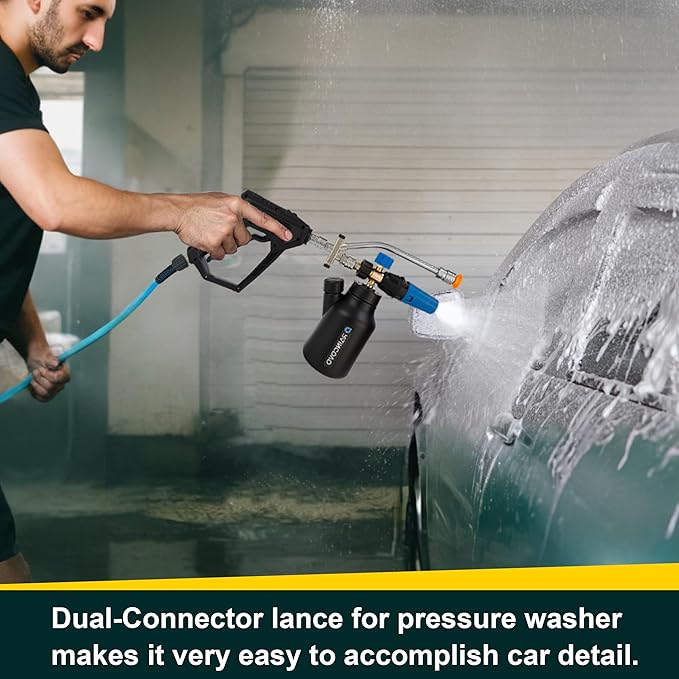 Dual Connector Lance Pressure Washer Foam Cannon, Power Washer Soap Attachment, Dual Lance Pressure Washer Wand with 5 Nozzles Tips, 1/4" Quick Connect