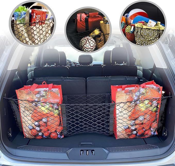 Envelope Style Trunk Cargo Net with 3 Pockets for Ford Explorer 2020-2026 - Car Accessories - Premium Trunk Organizers and Storage - Cargo Net for SUV - Vehicle Carrier Organizer for Ford Explorer