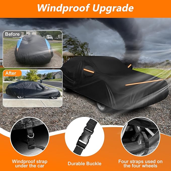 Car Cover for Ford Mustang 1979-1993, Waterproof 420D Oxford Cloth and Cotton Cover Outdoor Full Car Covers with Zipper Windproof Heavy Duty All Weather Protection