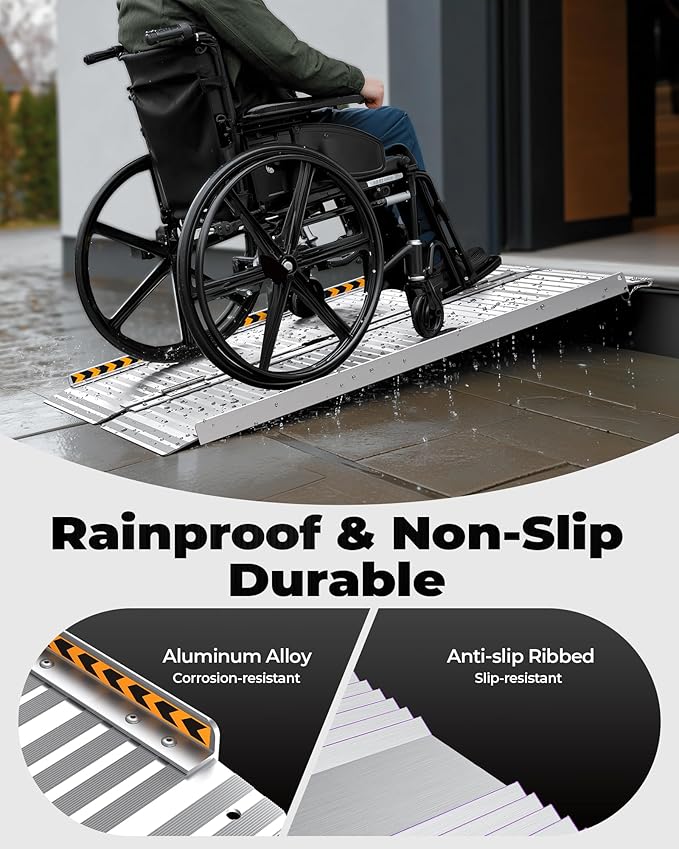 FACHNUO Portable Wheelchair Ramp 2FT, Non-Skid Aluminum Folding Threshold Ramp, Handicap Ramps for Wheelchairs for Home Steps/Doorways/Stairs/Curbs/, Scooter Ramp for Car, 800lbs Weight Capacity