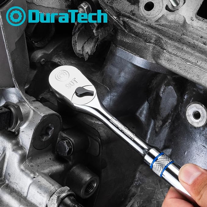 DURATECH 3/8" Drive Ratchet, Dirt Resistance 90-Tooth Ratchet Wrench, Chrome Alloy Made, Fully Polished