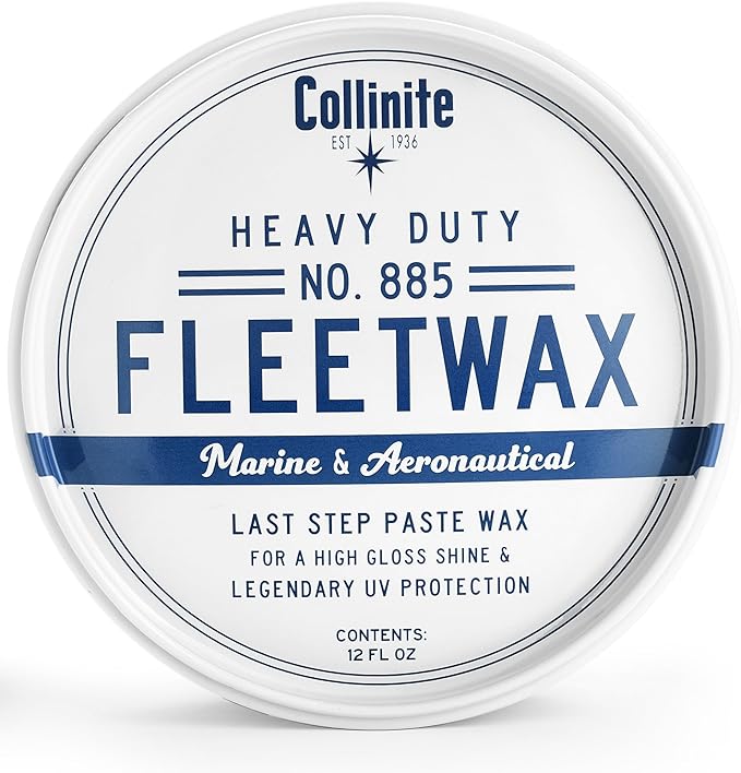 Collinite 885 Fleetwax-Marine & RV Heavy Duty Carnauba+Polymer Wax Sealant-Ultra Durable, Long-Lasting Fiberglass Protection. Provides High Gloss Shine + UV Protection + Prevents Oxidation (12 fl oz)