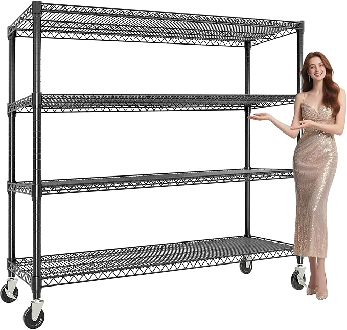 Metal Storage Shelving Units on Wheels, Storage Shelves 4-Tier Wire Rack Shelving for Garage, Heavy Duty 2640LBS Capacity, 72" H X 59 W X18 D Adjustable Shelf for Basement, Pantry, Kitchen