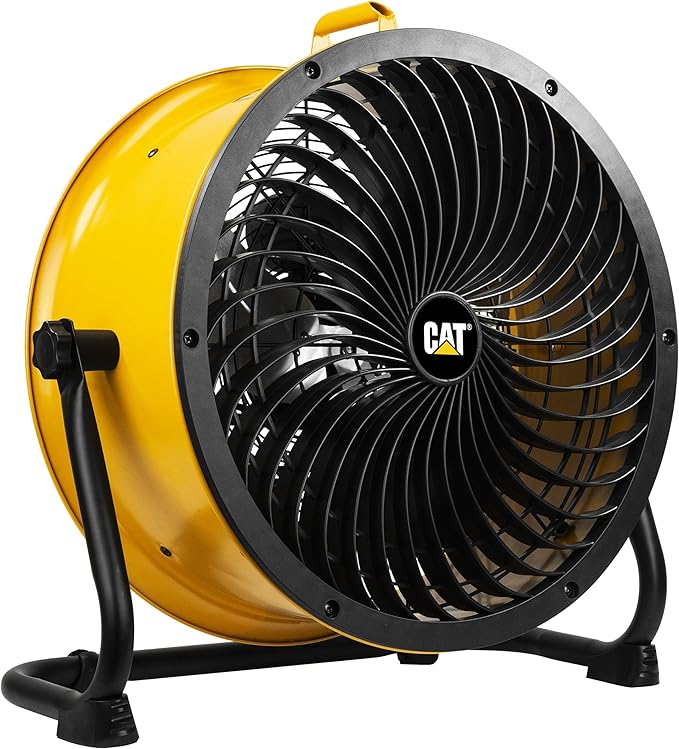 Caterpillar® fan 18”-Blade High-Velocity Drum Fan Heavy Duty Industrial Grade (Yellow, 2-in-1): 3,400 CFM, 4-Speed, 360 Degree Adjustable Drum Head, Dual Ball Bearing Motor with Die-Cast Cover