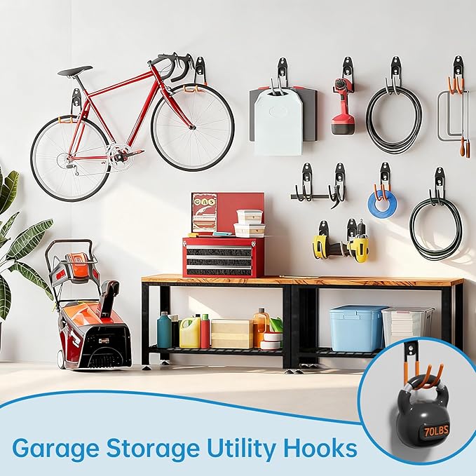 GeeWatom Garage Storage Utility Hooks，Garage Garden Tool Organizer，Steel Wall Mount Hooks, Large Garden U Hooks （2 Pack）