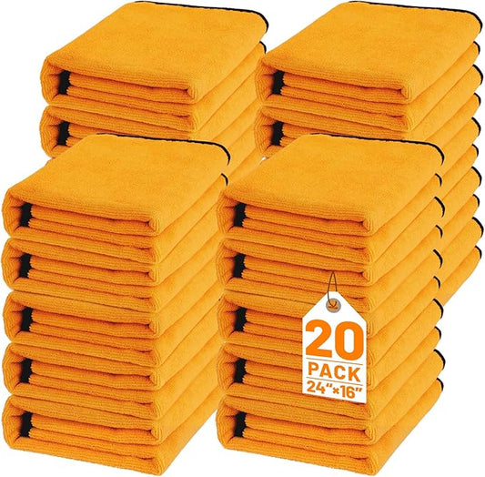 20 Pack Microfiber Car Drying Towel, 15.7 x 23.6 Inch Car Microfiber Cleaning Towels Bulk, Lint-Free, Quick Drying, Dual-Sided Detailing Buffing Polishing Waxing Soft Towels for SUV, Truck and Boats
