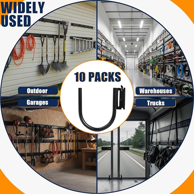 10 Pack 5" E Track J Hooks Heavy Duty E Track Large Steel J Hook E Track Accessories for Cargo Tie Down Systems in Enclosed Trailer Garage Workshop 0.5" Diameter Solid Steel Maximum Load 1500 Pounds
