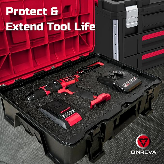 ONREVA Tool Box Foam 48x24x3 inch 1PC, Foam Inserts for Cases, Polyethylene Storage Sheets for Toolbox Hard Case, Tool Shadow Insert, Kaizen Organizer Sheet, Black with Red