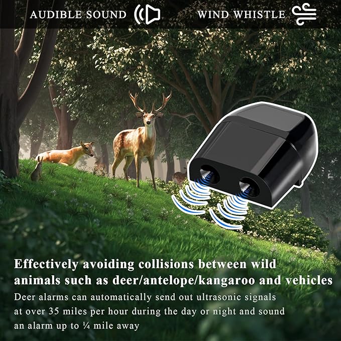 Yourkar 2 PCS Deer Whistles, Deer Warning Devices with Waterproof Adhesive Tapes, Car Save Deer Whistles Avoids Collisions Suitable for Vehicles, Trucks, SUVs, Car Accessories (Black)