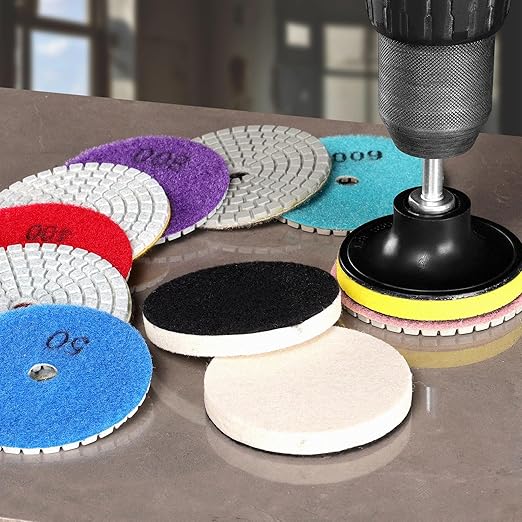 3 Inch Diamond Polishing Pads with M14 Backer Pad, 12PCS Wet/Dry Granite Stone Polish Pad Kit for Drill, Grinder, Polisher, 50-6000 Grit Diamond Sanding Pad for Concrete Marble Rock