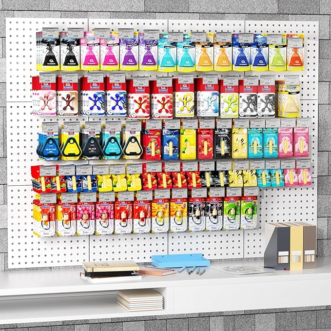 Peg Board, 6PCS Metal Pegboard, Heavy Duty pegboard Wall Organizer with Frame. White pegboard for Walls, Garage, Workbench, Craft Room Tool Organization, Metal peg Board Panels 12in*12in