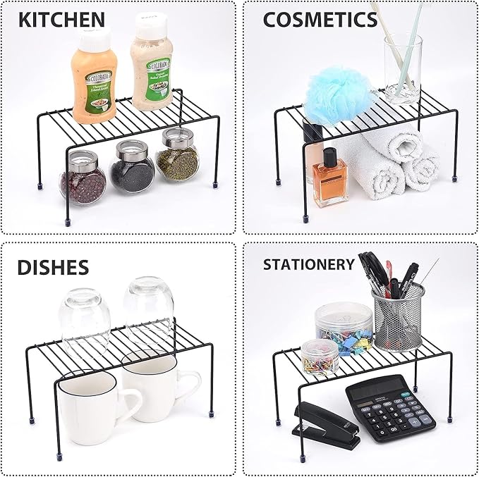 SIBAO Kitchen Shelves, Cabinet Organization Mini Storage Shelf, Storage Rack Organizer for Kitchen, Fridge, Cabinet, Bathroom (Black 6)