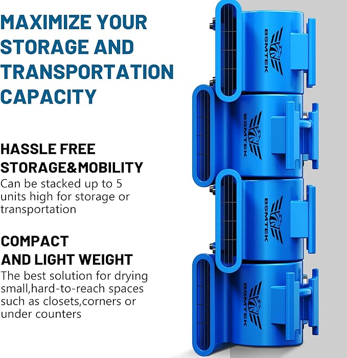 Air Mover Blower Fan, Industrial 1.5HP MAX10000CFM Monster Floor Blower Carpet Dryers - 3 Speeds, 4 Adjustable Angles, 15FT Long Cord, Stackable Blue- 2026 Upgraded