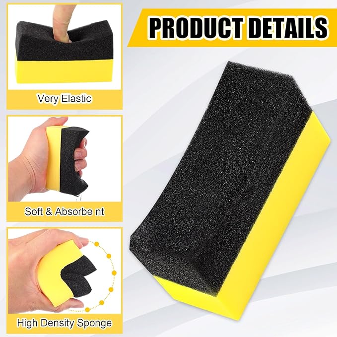 Frienda 12 Pieces Tire Applicator Pads car Wax tire Dressing Shine Color Polishing Sponge Wax Buffing Applicator Pads Cleaning Sponges for Car Glass, Painted Steel, Porcelain and More(Yellow)