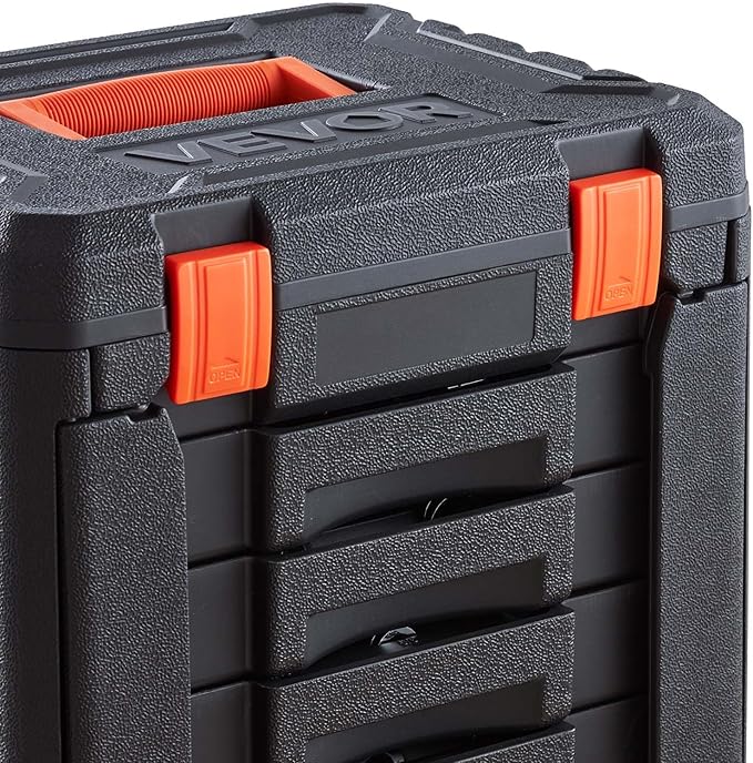 VEVOR Mechanics Tool Set, 256-Piece Mechanic Tool Kit, 1/4 in, 3/8 in, and 1/2 in Drive, SAE and Metric Socket Set, Wrenches, Screwdriver Bits, Accessories, and Storage Case, for Automotive Repair