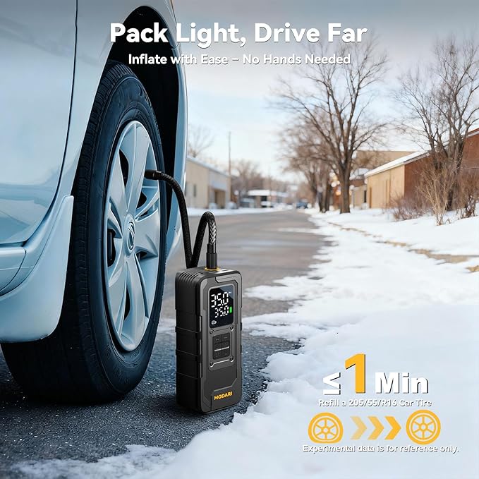 MODARI Tire Inflator Portable Air Compressor - 4X Faster 160 PSI Portable Air Pump for Cars - Cordless Tire Inflators with Gauge - Portable Tire Inflator for Car, Pickup, Bike and More