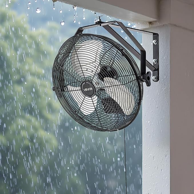 VEVOR 14 Inch Industrial Wall Mount Fan, High Velocity 2473 CFM Outdoor Fan with 3 Speeds, Waterproof IP44 Garage Wall with Aluminum Blades for Workshop, Warehouse, Greenhouse