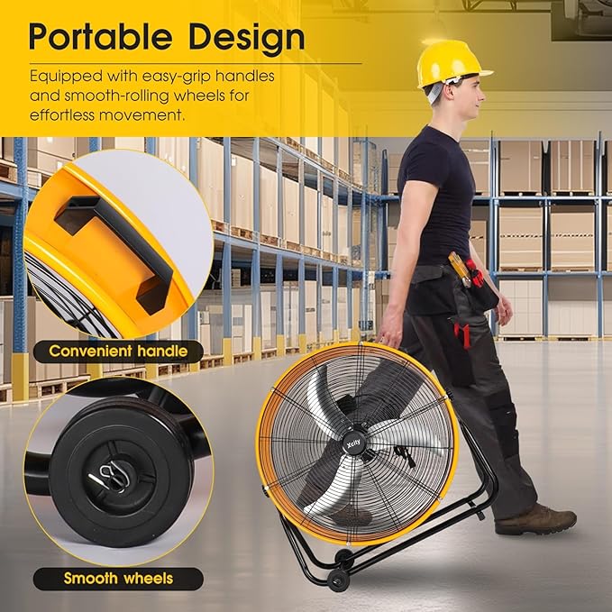 Xcity 24 Inch Heavy Duty Drum Fan, High Velocity 8700 CFM Industrial Air Circulator, 3-Speed & 360° Adjustable Tilt, Powerful Cooling for Warehouse, Factory, Garage & Workshop